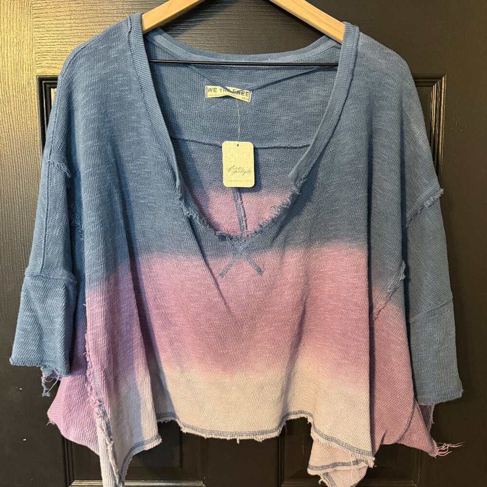 NWT We The Free Womens Crop Light Weight Sweater Blue Purple White Medium